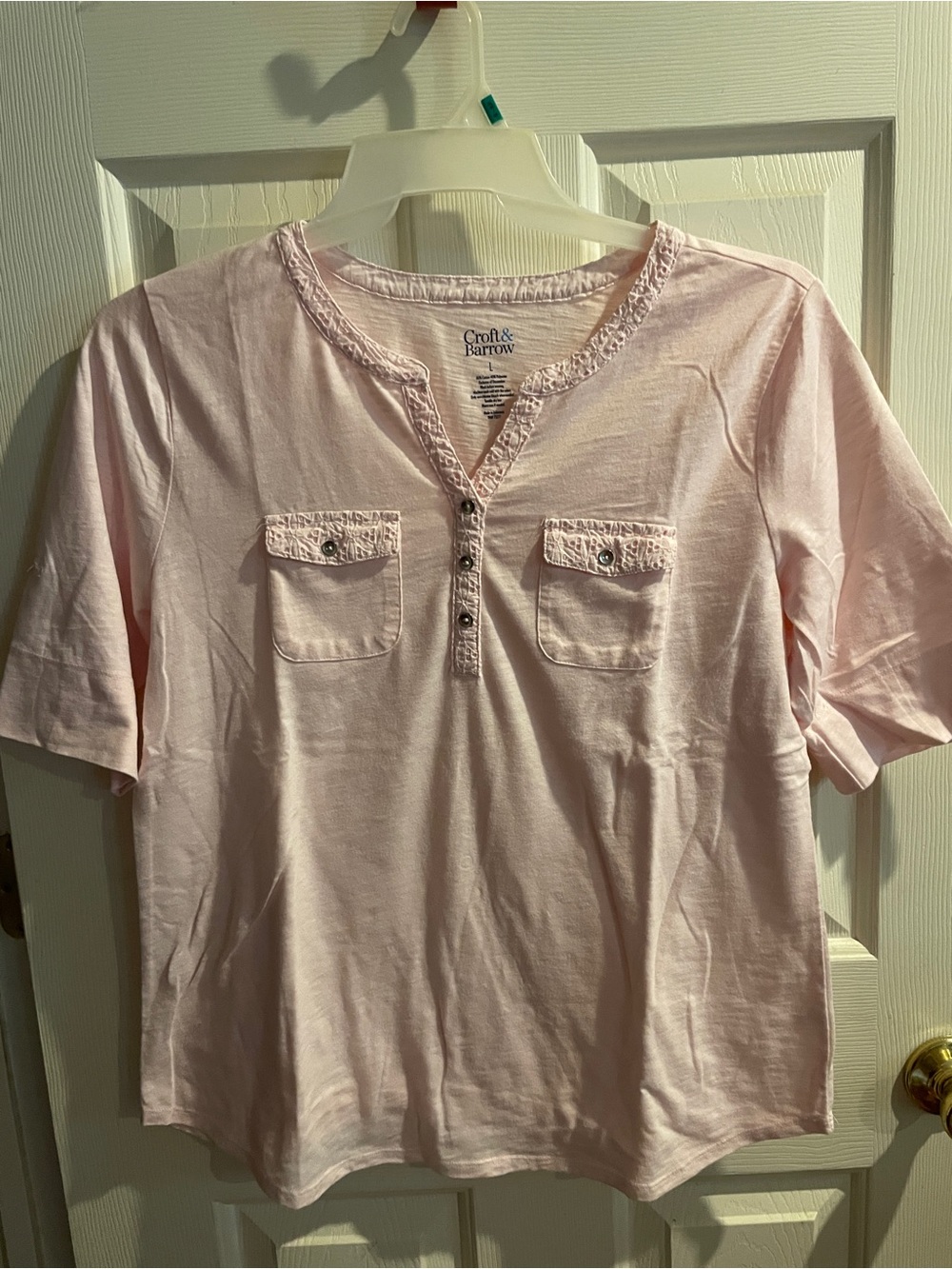 croft & barrow Light Pink Short Sleeve Henley Top